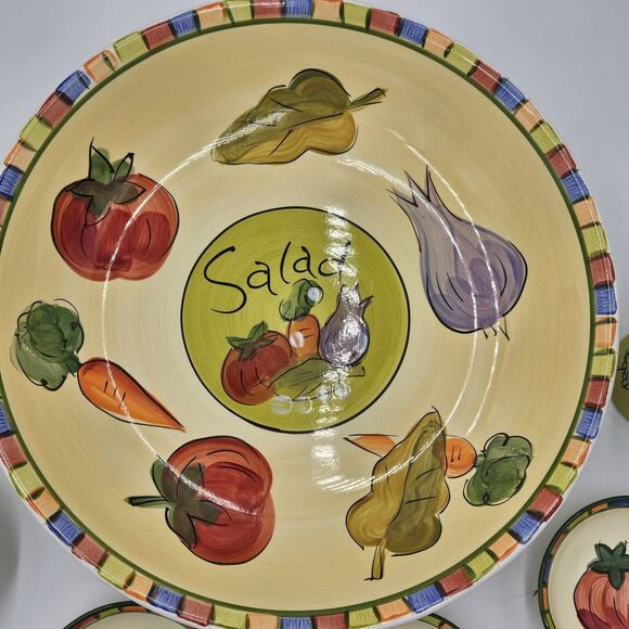 Salad For 4 Ceramic Large Salad Bowl Vinegar & Oil Decanters 4 Mini Dip Bowls - Picture 2 of 13